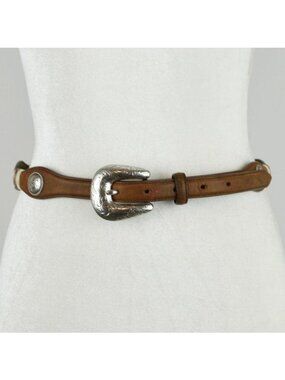 Tony Lama Women's Size 32 Brown Leather Silver Tine Concho Horsehair Belt